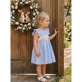 thumbnail image 3 of Toddler Baby Girl Easter Outfit Rabbit Embroidery Fly Sleeve Crewneck Smocked Dresses Bowknot Plaid A-line Dress Cute Summer Clothes 6M-5T, 3 of 10