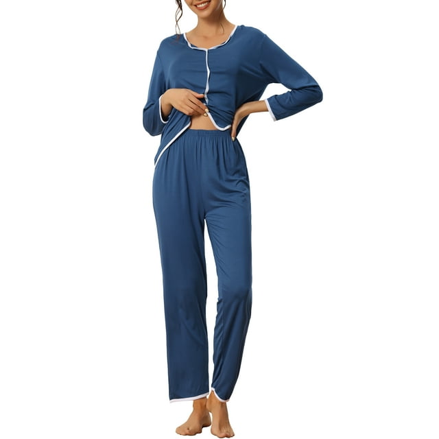 Conjuntos de lounge para mujeres INSPIRE CHIC para el Día de la Madre, camisetas de manga larga con pantalones, conjuntos de pijama XL azul