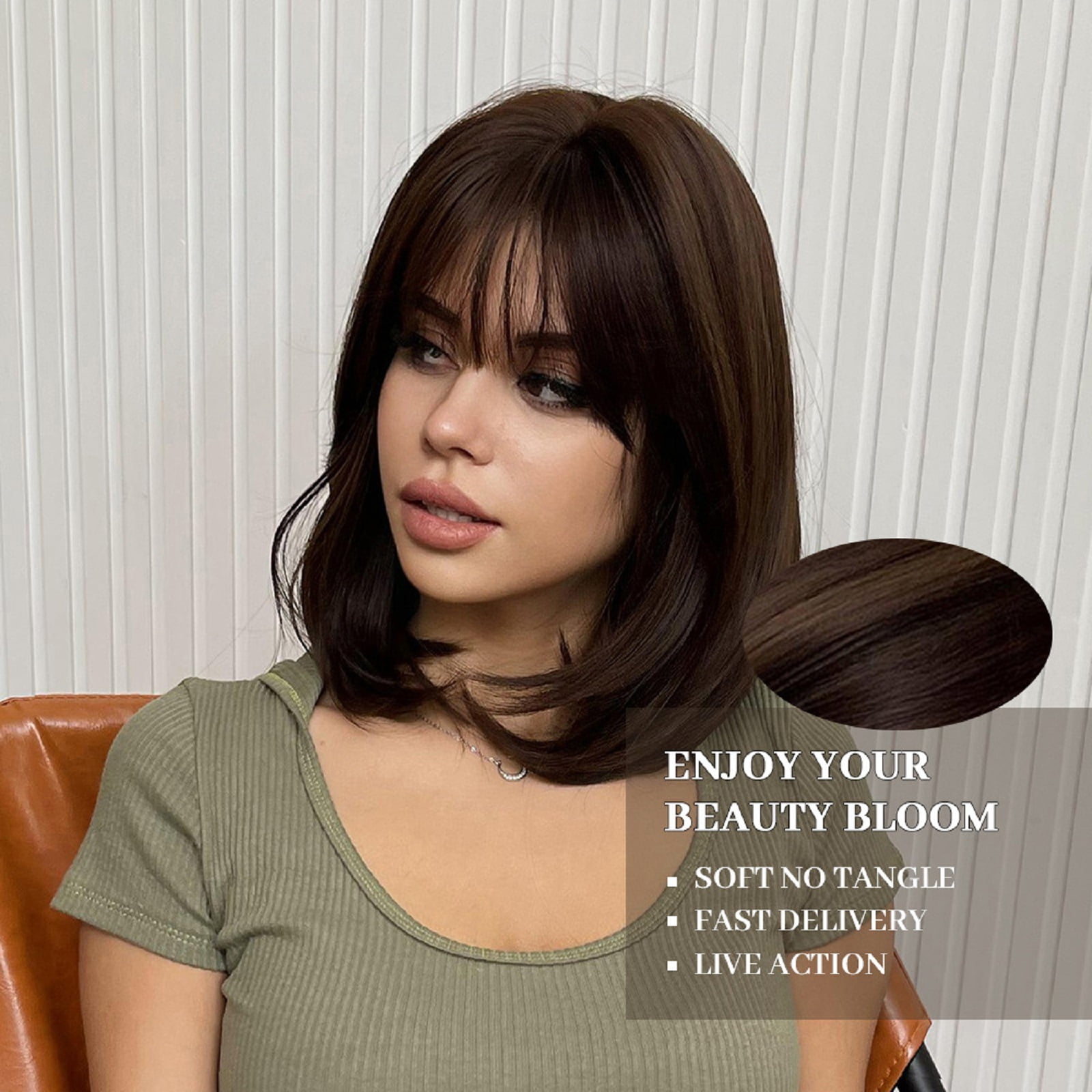 Black Brown Wigs for Women Lace Front Wigs Human Hair Shoulder Length Short Bob Hair Wigs