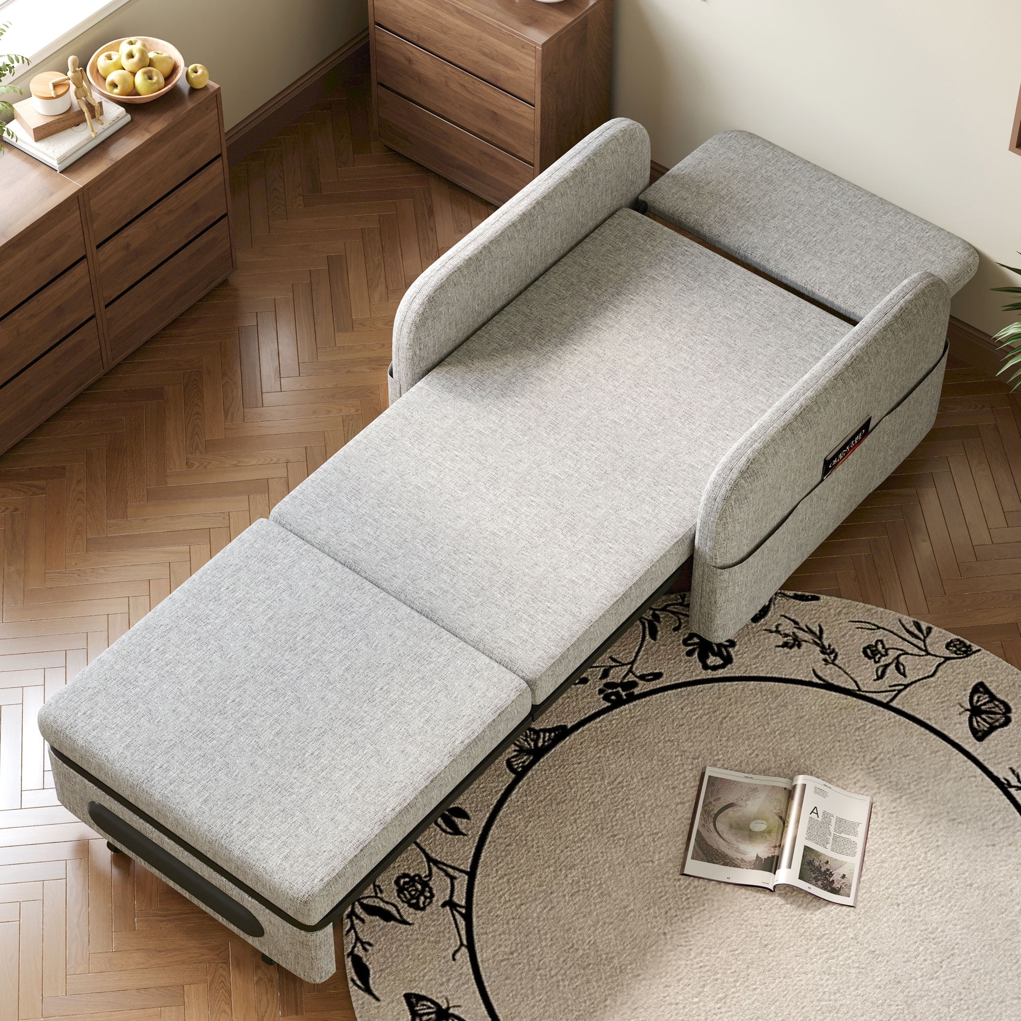 NessCarsti Living Room & Apartment Gray & White Sofa Bed - Extendable Design with Storage Trundle, Convertible Futon
