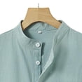 thumbnail image 3 of Chiccall Plus Size Cotton Linen Shirts for Men Solid Summer Tops Button Up Short Sleeve Casual Stand Collar T Shirts, 3 of 6
