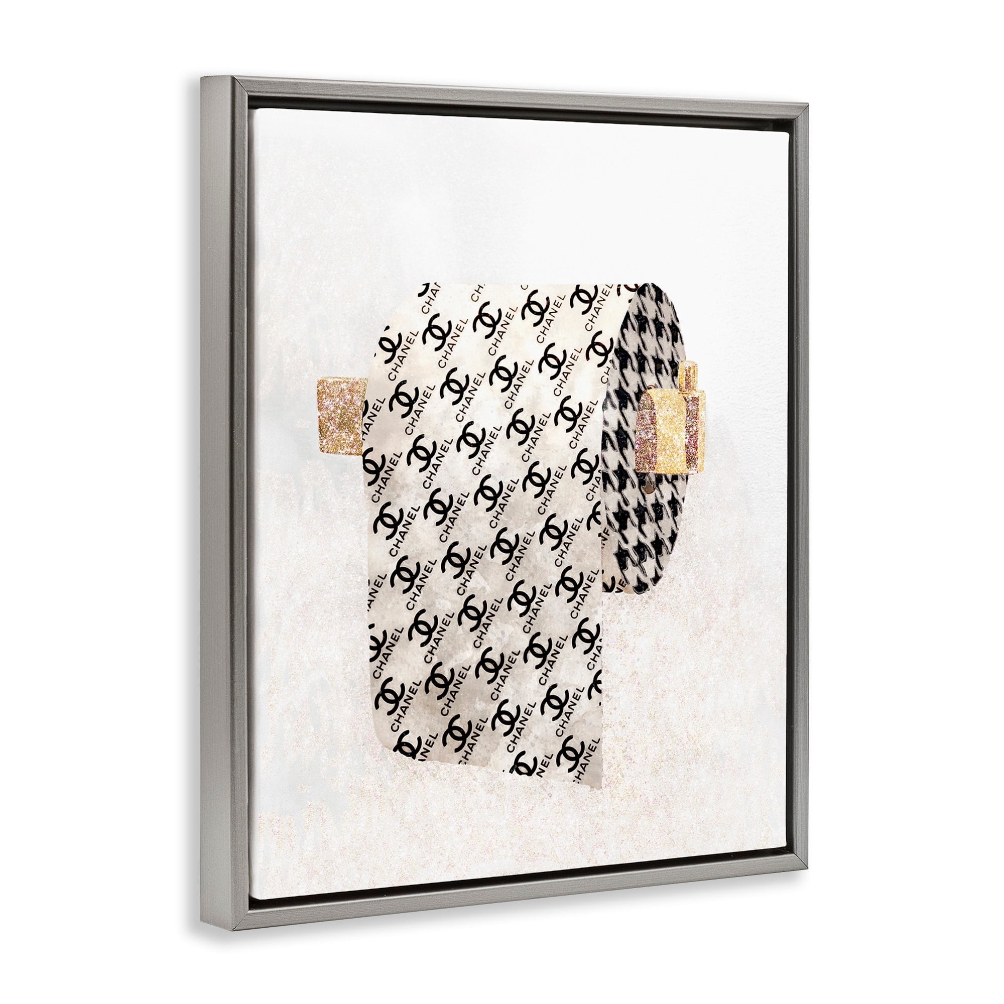 Stupell Industries Fashion Glam Toilet Paper Designer Detailing Luster Gray Framed Floating Canvas Wall Art, 24x30, by Ziwei Li