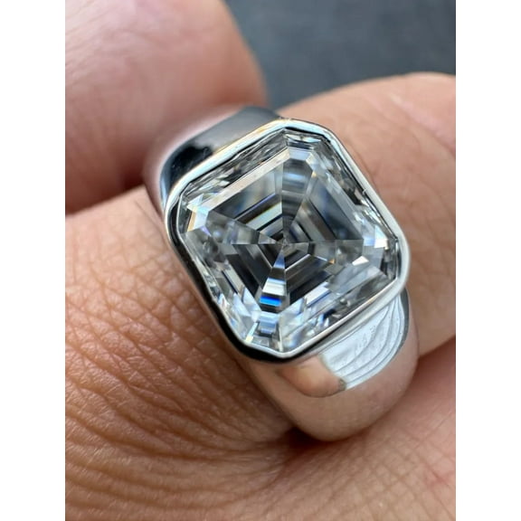 3CT Asscher Cut Lab Created Diamond Men's Solitaire Ring Real Solid 925 Sterling Silver
