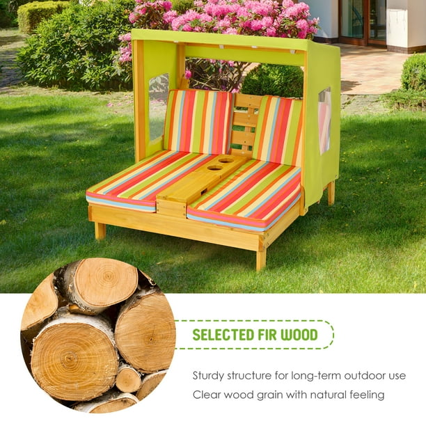 Costway Kids Double Chaise Lounge Patio Lounge Chair with Cup
