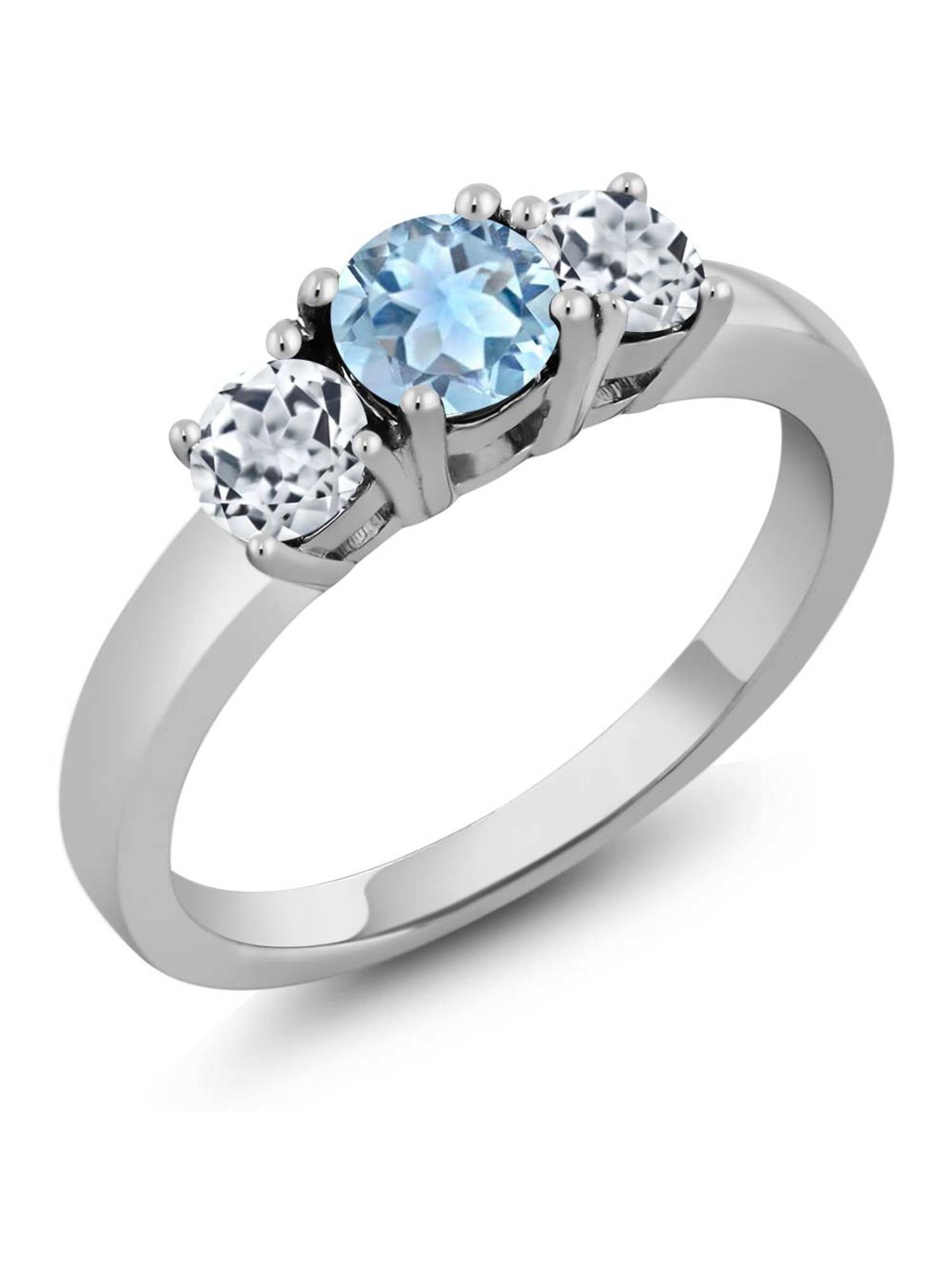 Gem Stone King 1.88 Ct Round Sky Blue Topaz White Created Sapphire 925 Sterling Silver Earrings