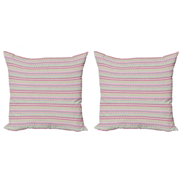 Ambesonne Tribal Throw Pillow Cover 2 Pack, Abstract Stripes, 18", Dark Coral Pale Blue