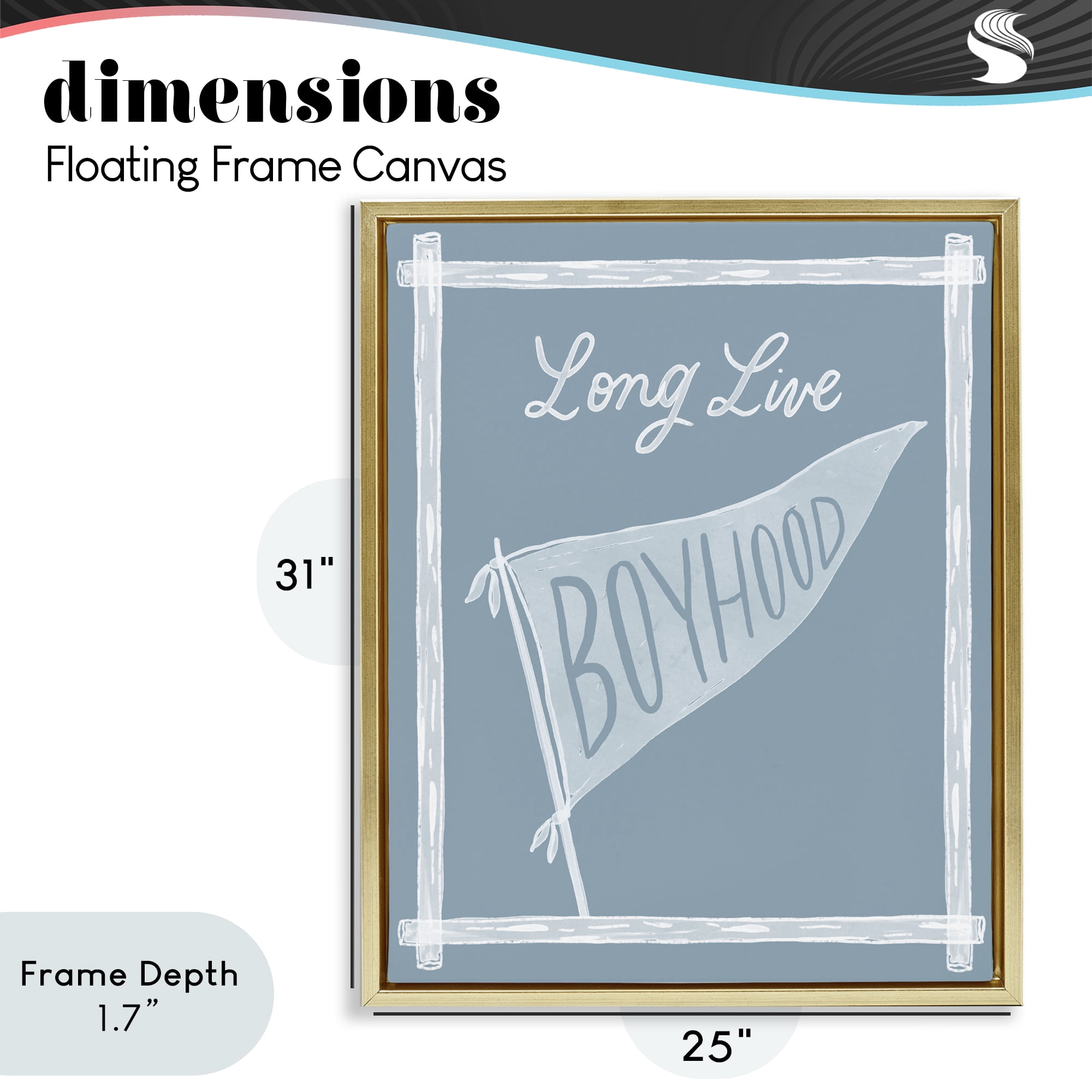 Stupell Industries Long Live Boyhood with Border Gold Framed Floater Canvas Wall Art, design by Cherrywood Lane