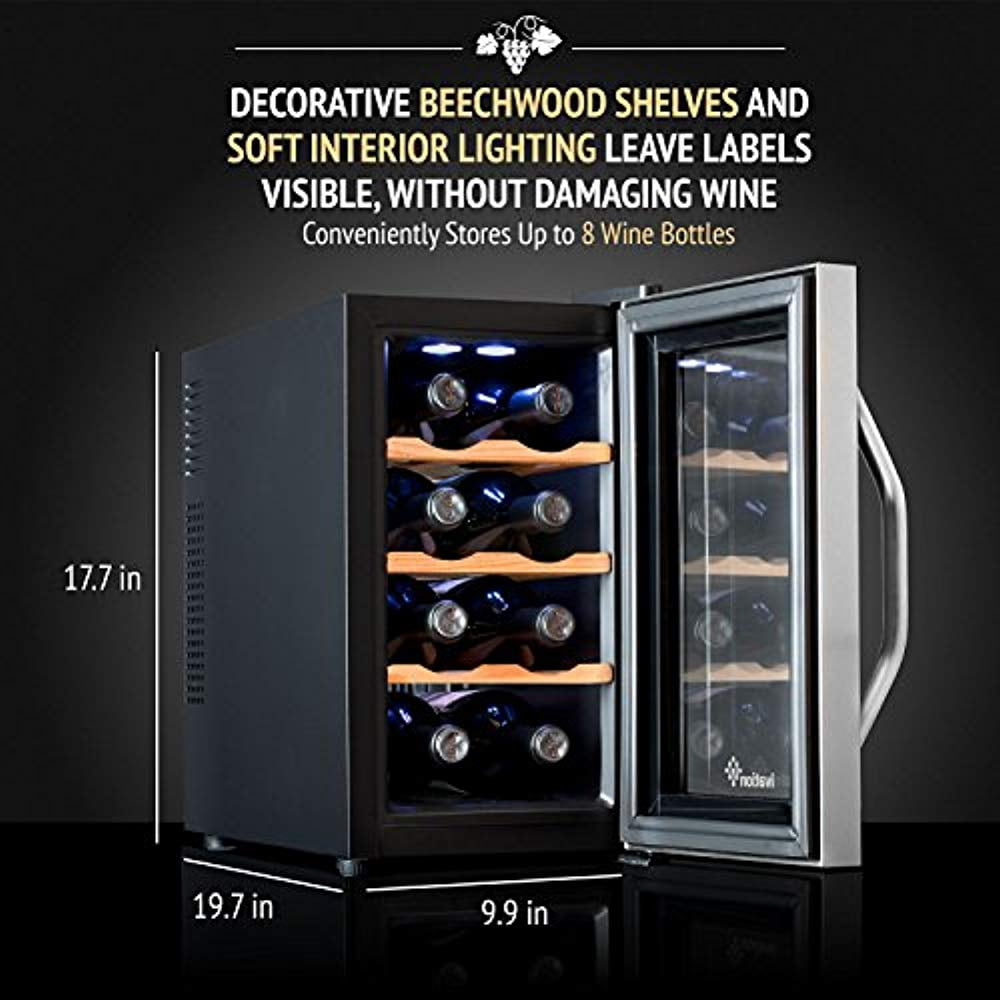IVATION 8-Bottle Thermoelectric Wine Cooler Stainless Steel with Wood Shelves