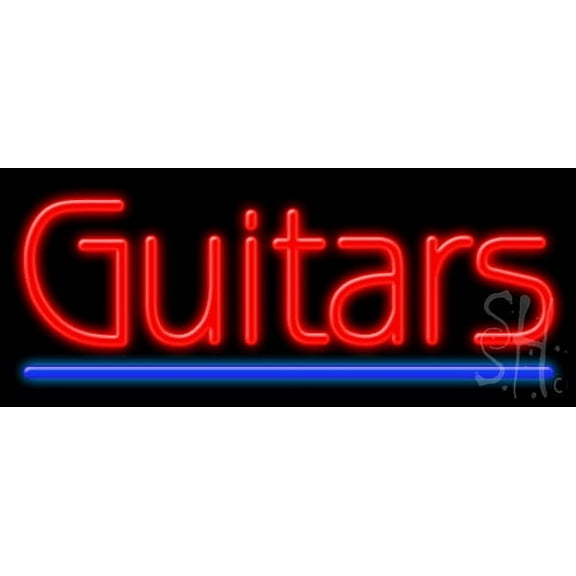 Guitars LED Neon Sign 10" Tall x 24" Wide - inches Black Square Cut Acrylic Backing, with Dimmer - Premium built indoor Sign for Studio, Club, Home décor, Event, Workshop, Storefront.