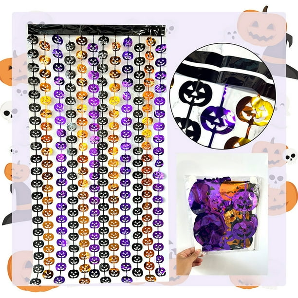 Cortina de lluvia para Halloween de 2 m | Decoración fantasmal | Decoración de plástico multicolor para fiestas | 100 x 200 cm | Accesorios de Halloween para interior y exterior | Decoración del