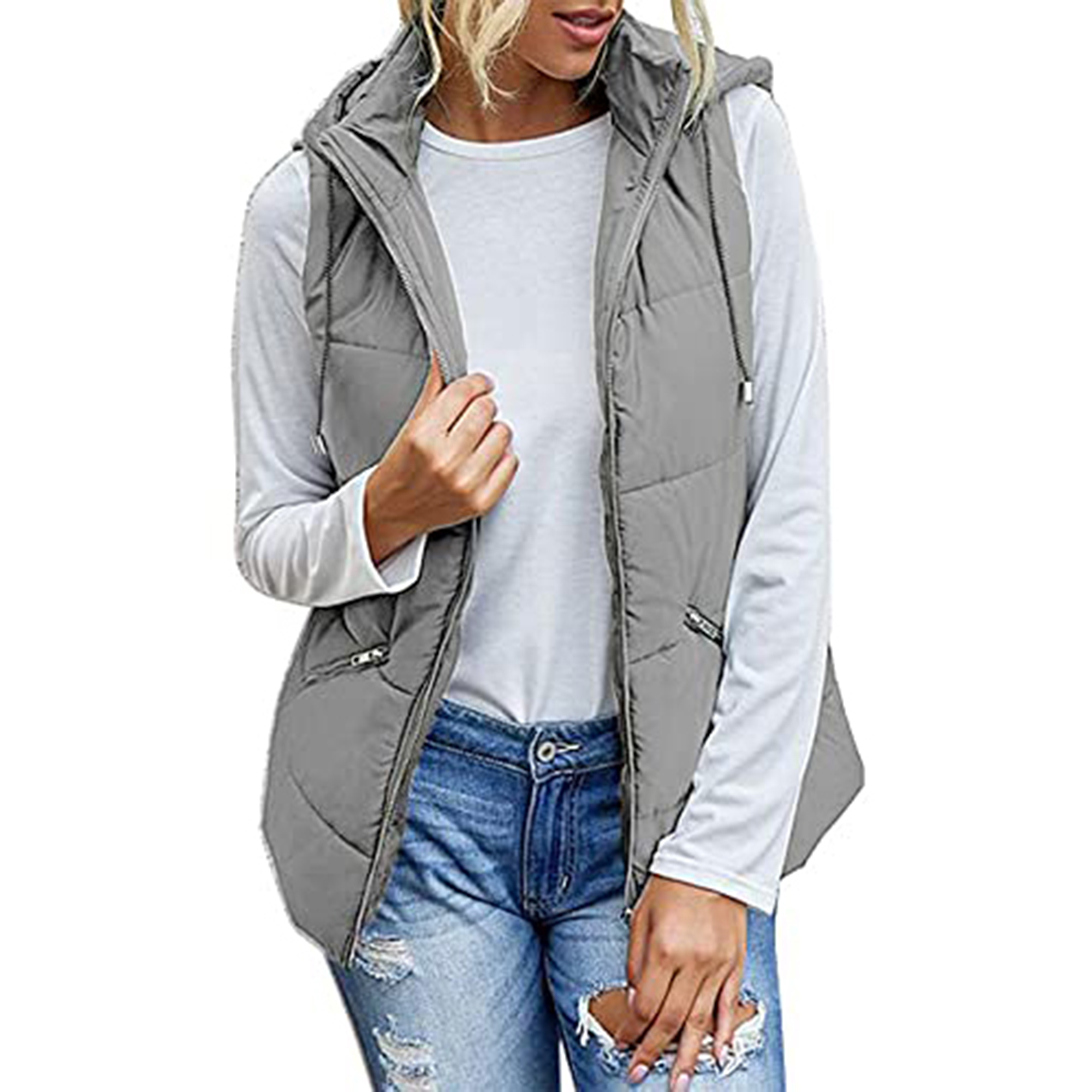 Gemijacka Women's Lightweight Zip Up Hooded Vest Sleeveless Quilted