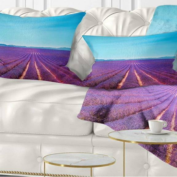 Designart Lavender Flowers and Clear Sky - Landscape Wall Throw Pillow - 12x20