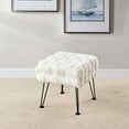 thumbnail image 3 of Home Soft Things Brick Textured Faux Fur Stool Chair, Upholstered Footrest Ottoman with Black Metal Legs and Padded Seat - White - 17''x17''x17'', 3 of 6