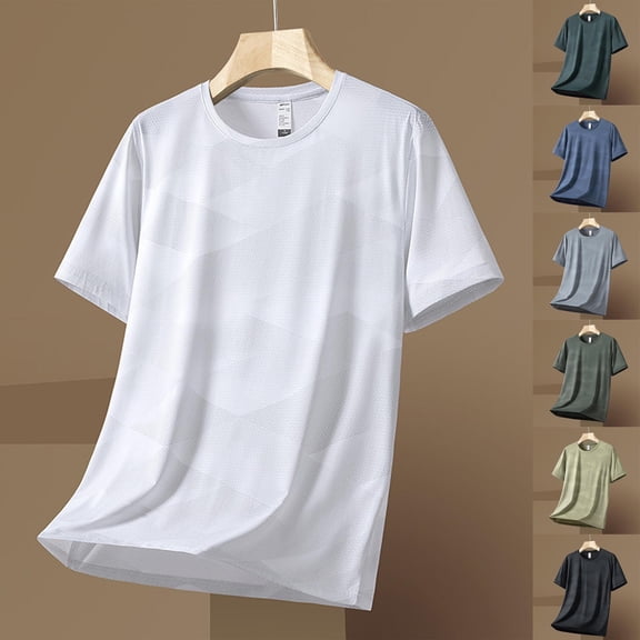RYDCOT Ice Silk Shirts for Men Short Sleeve Casual T-Shirt Men's Basic Tee Summer Quick Drying T-Shirt White