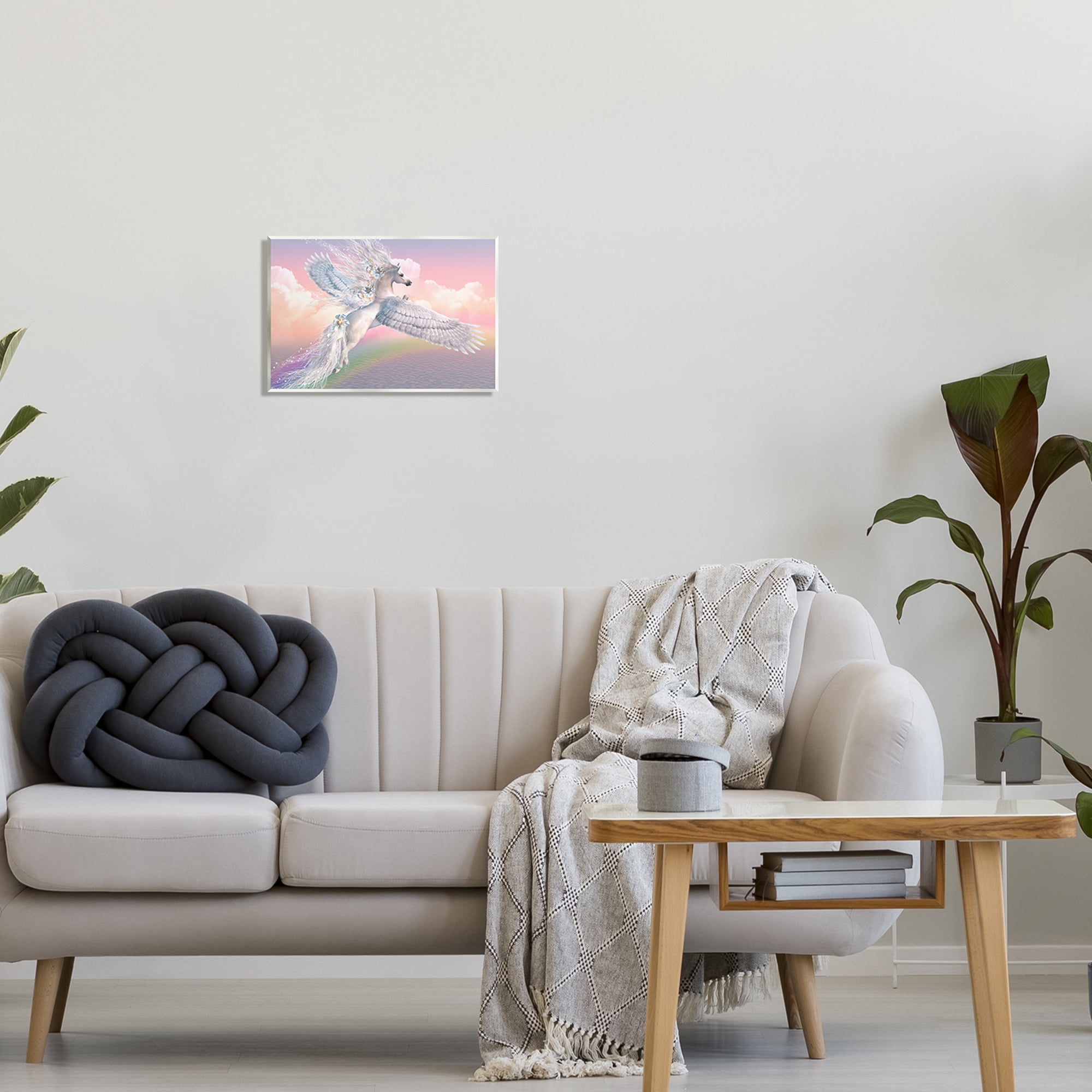 Stupell Industries Unicorn Over the Rainbow Fairy Tales & Fantasy Painting Unframed Art Print Wall Art, 15 x 10