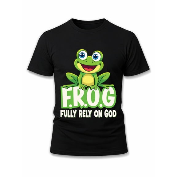 Greenink Fully Rely on God Frog T-Shirt men Crew neck T-shirts black gifts graphic tees Spring and summer clothing Classic Unisex Shirt Graphic tshirts