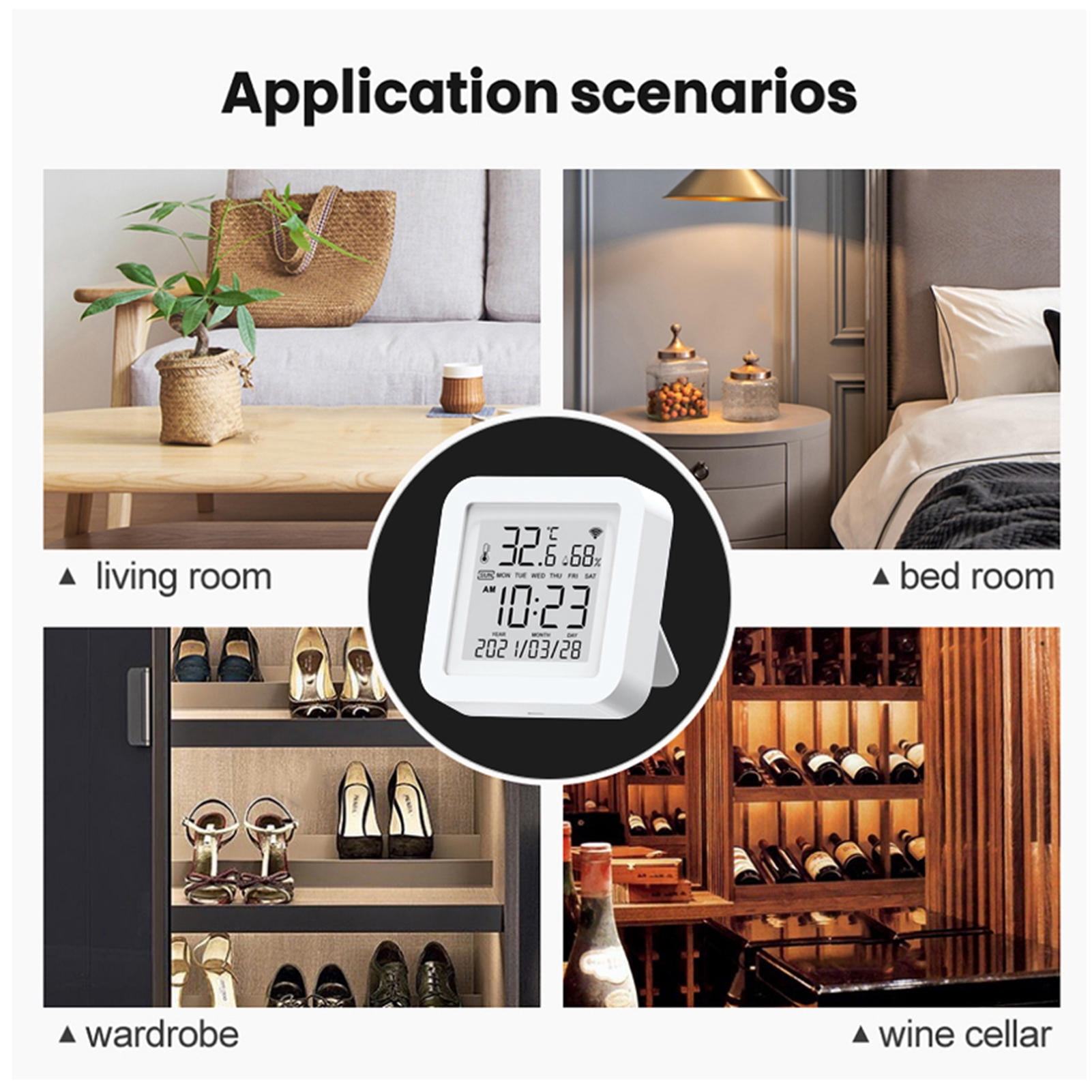 Yajisi WiFi Temperature Humidity Sensor, LCD Display Smart Thermometer with USB Power, Compatible with Alexa & Google Home, 2.6" x 2.6" x 0.7"