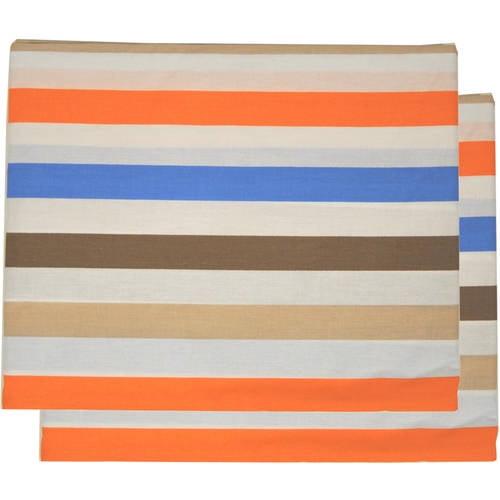 Bacati - Mod Stripes Crib/Toddler Bed Fitted Sheets 100% Cotton Percale, Blue/Orange/Choc, 2-Pack