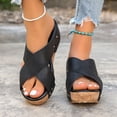 thumbnail image 2 of Rokment Platform Wedges Dress Slides Sandals for Women 2026 Fashion Comfortable Leather Crooss-Band Chunky High Heels Slip-On Beach Lightweight Casual Walking Slippers Shoes Black Size 7, 2 of 6
