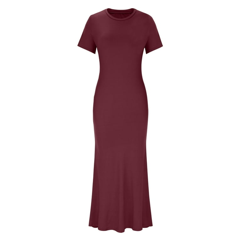 sachin and babi light blue dress qolati Holiday Dresses for Women Trendy Stretchy Solid Crew Neck Lounge Long  Dress Elegant Short Sleeve Bodycon Maxi Dresses