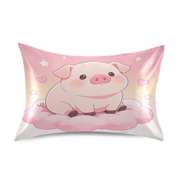 Satin Pillow Case Envelope Pillow Covers Standard Size Soft Pillow Cases for Bedroom, Cute Pig Printed