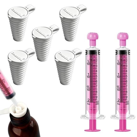 Gufastore Baby Medicine Dispenser Syringe without Needle Pink 2 Pack, Includes Bottle Adapter 5 pack , BPA Free