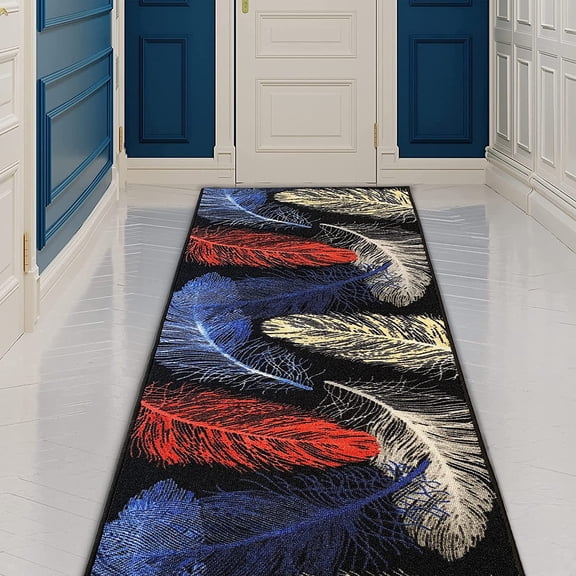 Runner Rug for Hallway Feather Multi Color 26 Inch or 31 Inch Wide by Your Length Choice Slip Resistant Rubber Backing Stain Resistant Pile Stair Runner