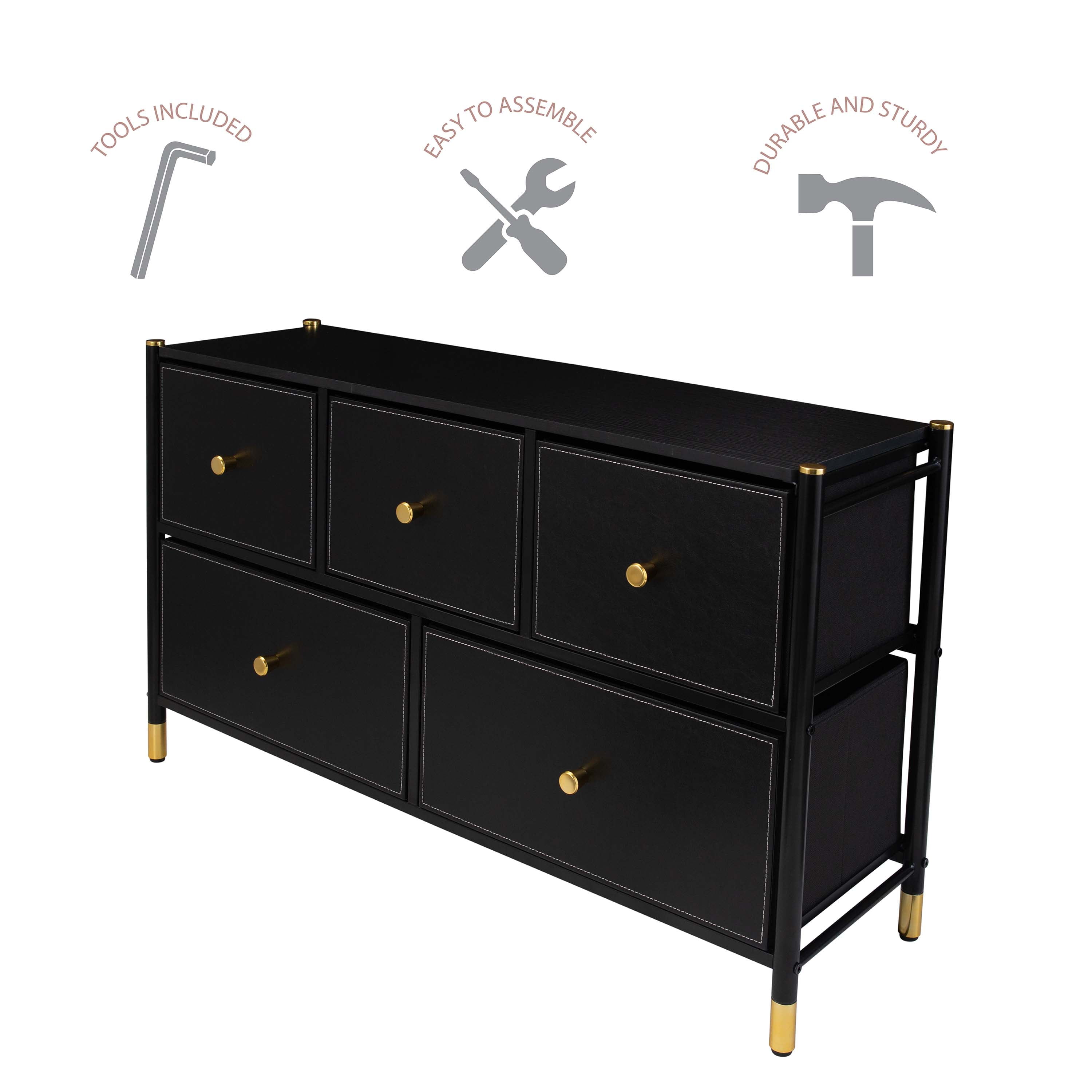 Simplify Adult 5 Drawer Luxury Dresser in Black