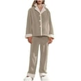 thumbnail image 5 of FRSASU Womens Pajamas Set Fleece Long Sleeve Sleepwear Button Down Nightwear Soft Joggers Fleece Pajamas Sets with Pockets Lounge Sets Khaki, 5 of 5