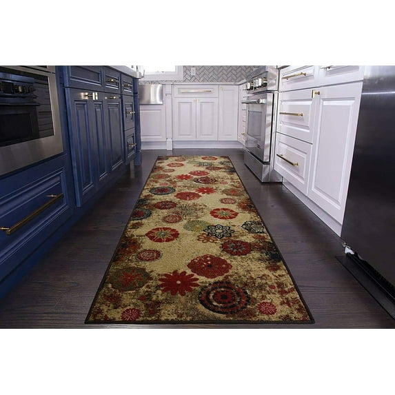 Machine Washable Custom Size Runner Rug Skid Resistant Backing Rug Runners Abstract Beige Color Customize Length by Feet in USA Facility 26" or 36" Width