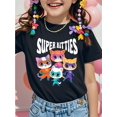 thumbnail image 1 of Camiseta Junior SuperKitties Ginny Bitsy Boots ¡Despega! - 100 % algodón, manga corta, con dibujos de gatos superhéroes y gráfico de aventura espacial, ropa informal unisex, 1 of 5