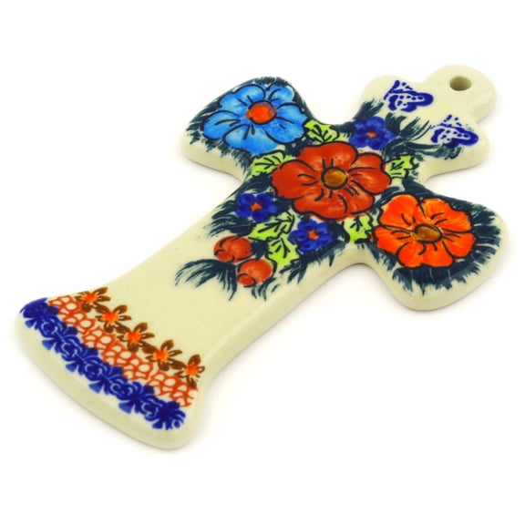 Polish Pottery 7½-inch Cross (Butterfly Splendor Theme) Signature UNIKAT Hand Painted in Boleslawiec, Poland   Certificate of Authenticity