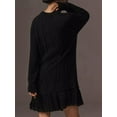 thumbnail image 4 of Robe Chandail en Tricot Torsadé pour Femmes, Col Ras du Cou, Manches Longues, Mini-Robe Plissée, Style Deux-en-un, Robe Patchwork, Noir, P, 4 of 8