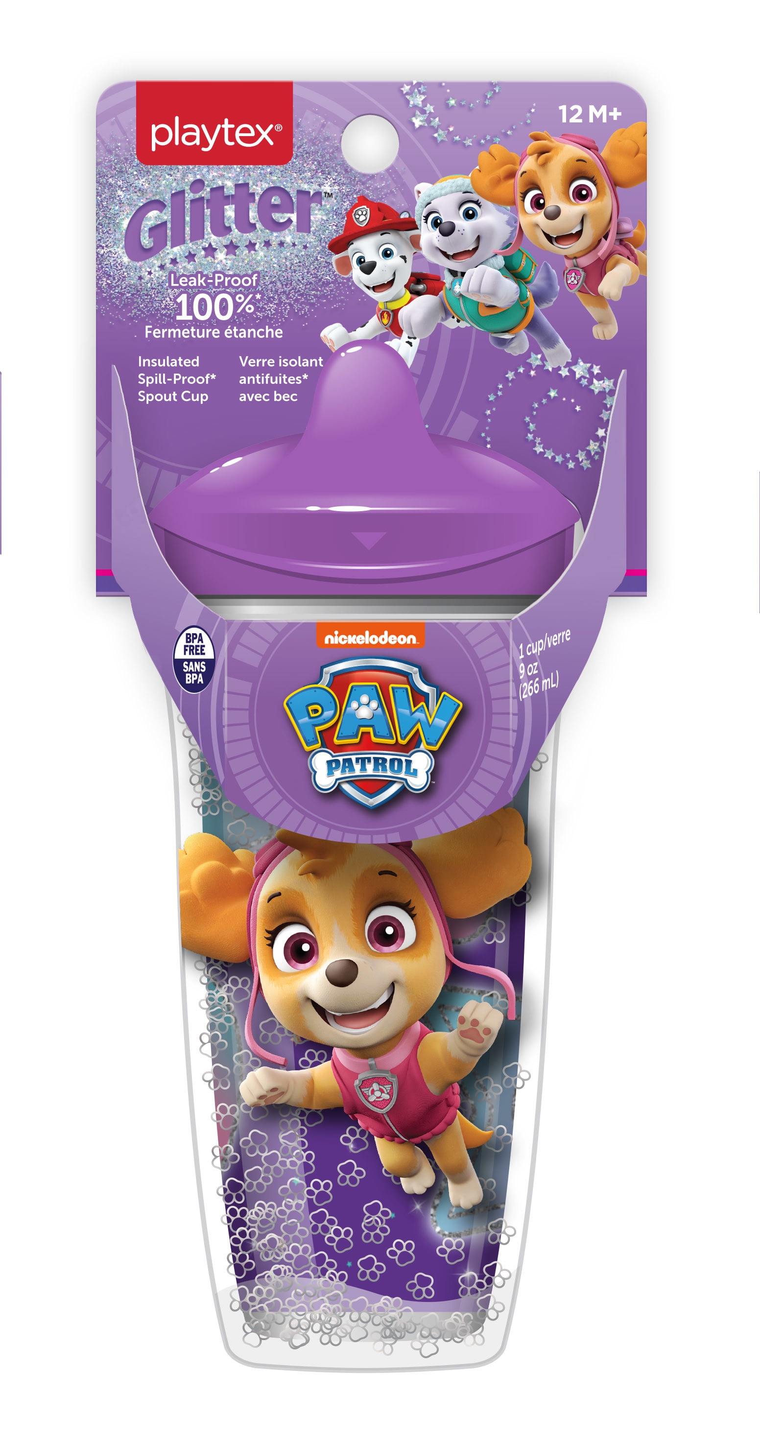 Playtex Sipsters Paw Patrol Stage 3 Girls Glitter Insulated Spout Cup, 9 Oz