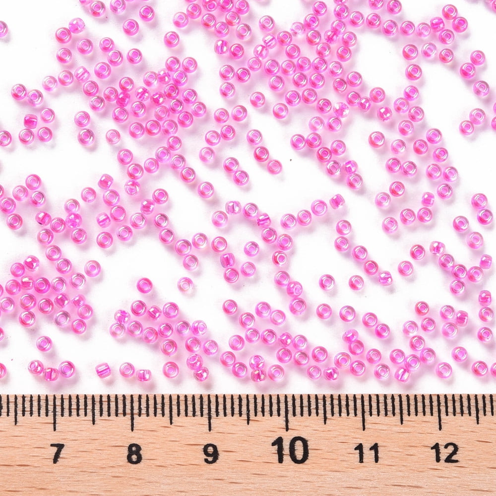 11/0 Grade A Round Glass Seed Beads Transparent Inside Colours AB Color Plated Hot Pink 2.3x1.5mm Hole: 1mm about 48500pcs/pound