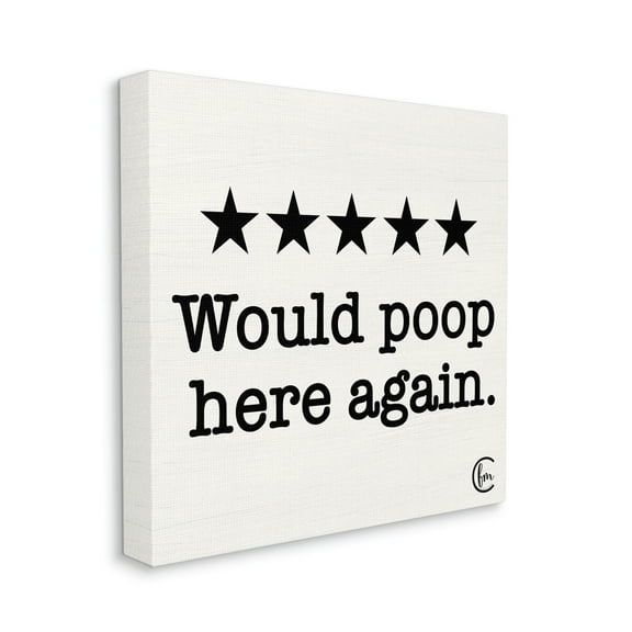 Stupell Industries Bathroom Rating Five Starts Would Poop Here Again Black and White Sign, 36 x 36,Design by Penny Lane Publishing