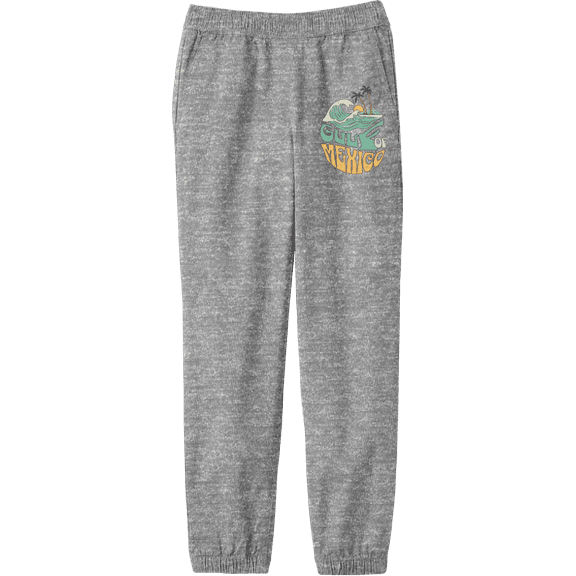 Gulf of Mexico Wave Text Youth Heather Gray Jogger Pants-Medium