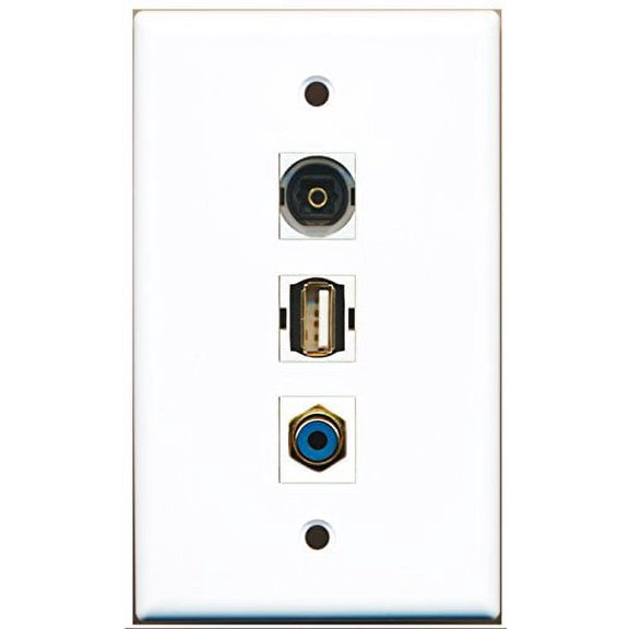 RiteAV - 1 Port RCA Blue and 1 Port USB A-A and 1 Port Toslink Wall Plate