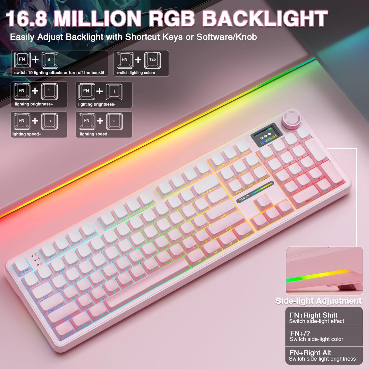 Restored AULA F99 Pro Wireless Mechanical Keyboard with Knob,Tri-Mode BT5.0/USB-C/2.4GHz Hot Swappable Keyboard,Gasket Structure,Creamy Sound,RGB Backlit Computer Gaming Keyboards