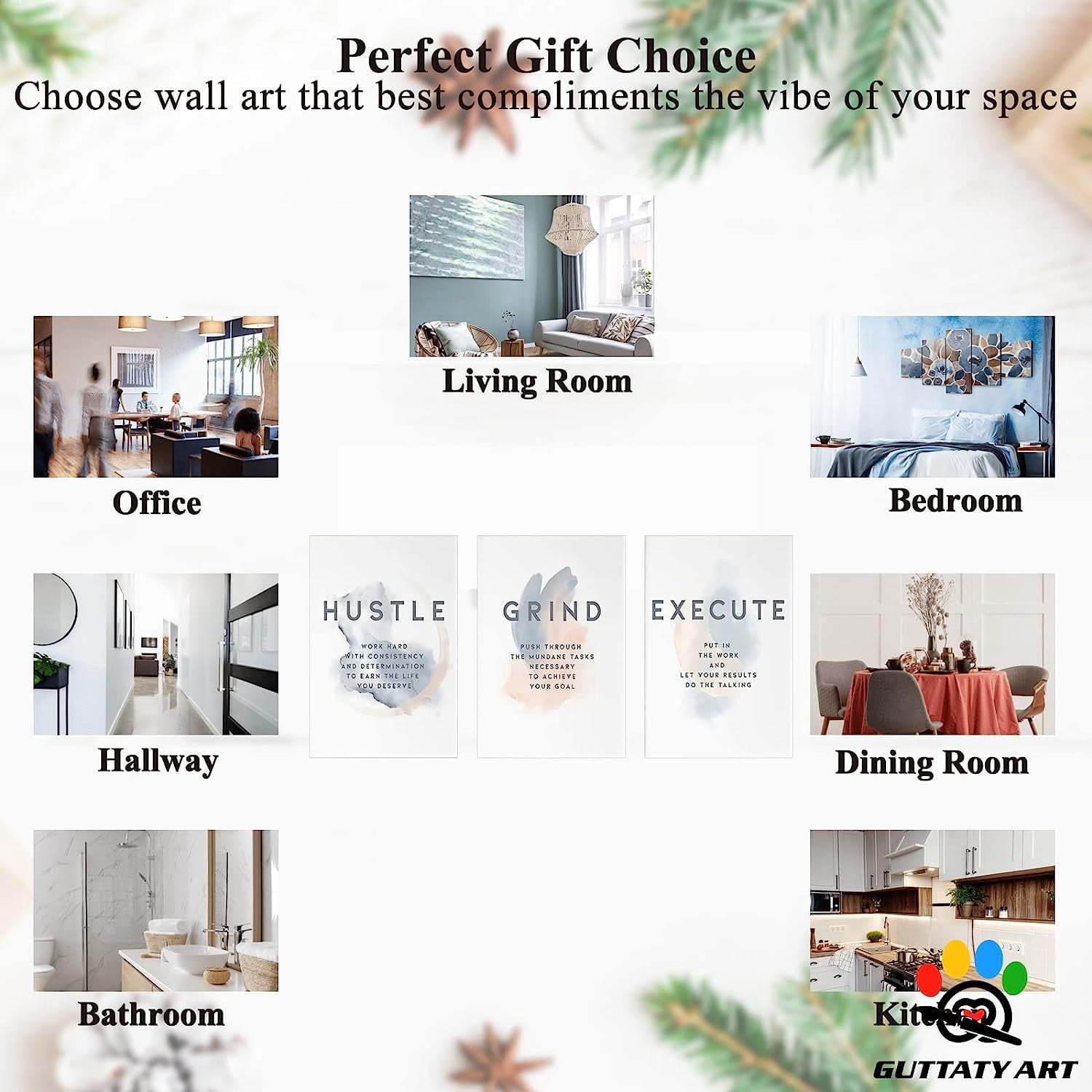 Office Wall Art - 3 Panel Motivational Wall Art, Inspirational Quotes Canvas Art for Home Office Wall Decor, Positive Quotes Wall Decor, Entrepreneur Grind Hustle Execution (12\u201dx18\u201dx3Pcs)