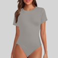 thumbnail image 1 of Telankuip Crew Neck Short Sleeve Bodysuits for Women Summer Solid Color Basic Stretchy Bodycon Jumpsuits Lightweight Soft Comfortable Casual Romper Workout Outfit Grey S, 1 of 3