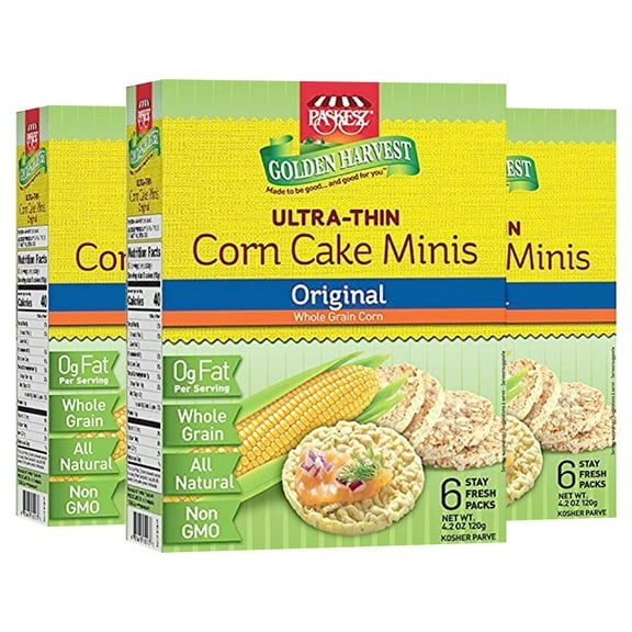 Only Kosher Candy Ultra-Thin TMA2 Original Wholegrain Corn Cakes Minis with Natural Ingredients, Kosher Certified Non-GMO, and Fat-Free Delicious Snack, Pack of 3