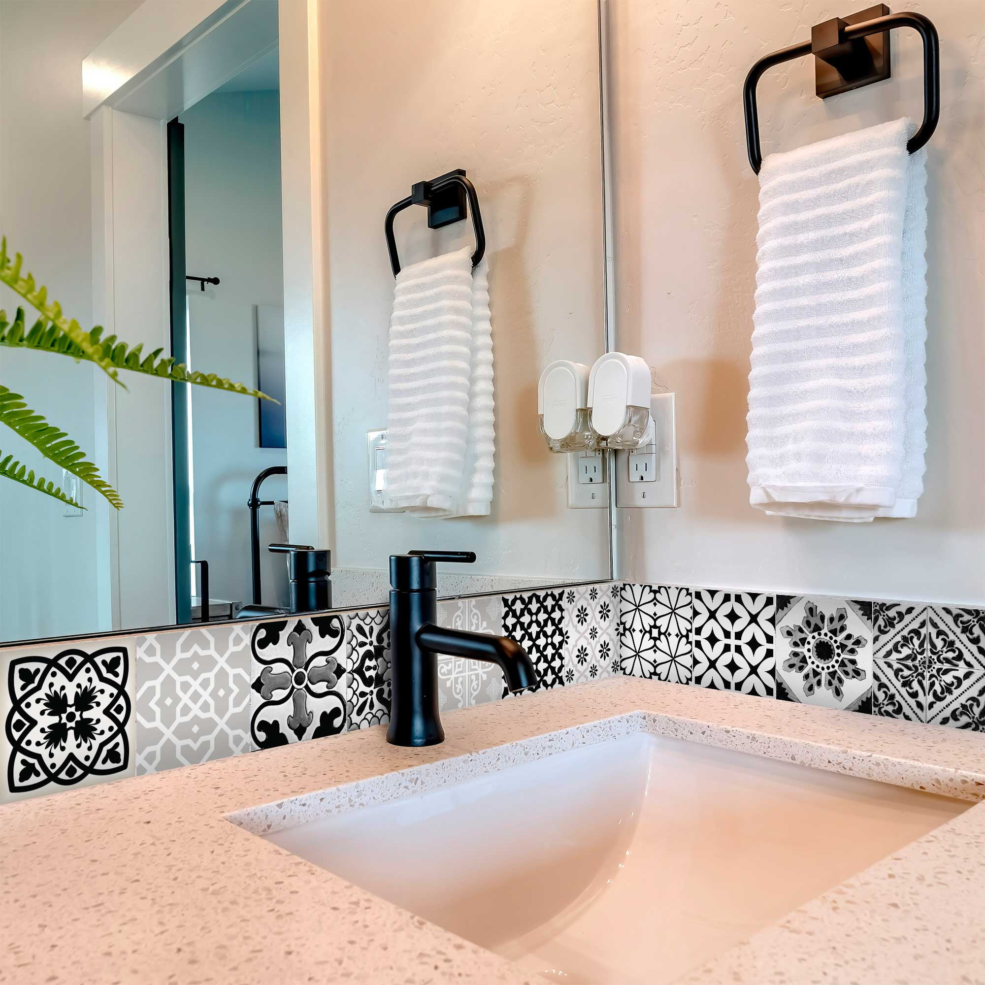 Mi Alma Black & White Collection Peel and Stick Tile Stickers 24 PC Set backsplash Tile Decals Bathroom & Kitchen Vinyl Wall Decals Easy to Apply Just Peel & Stick Home Decor (Line Decals, 4x4 Inch)