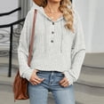 thumbnail image 4 of Plain Pullover Hoodies for Women 2025 Fall Winter Long Sleeve Button Ribbed Hooded Sweatshirt Pullover Tops, 4 of 8