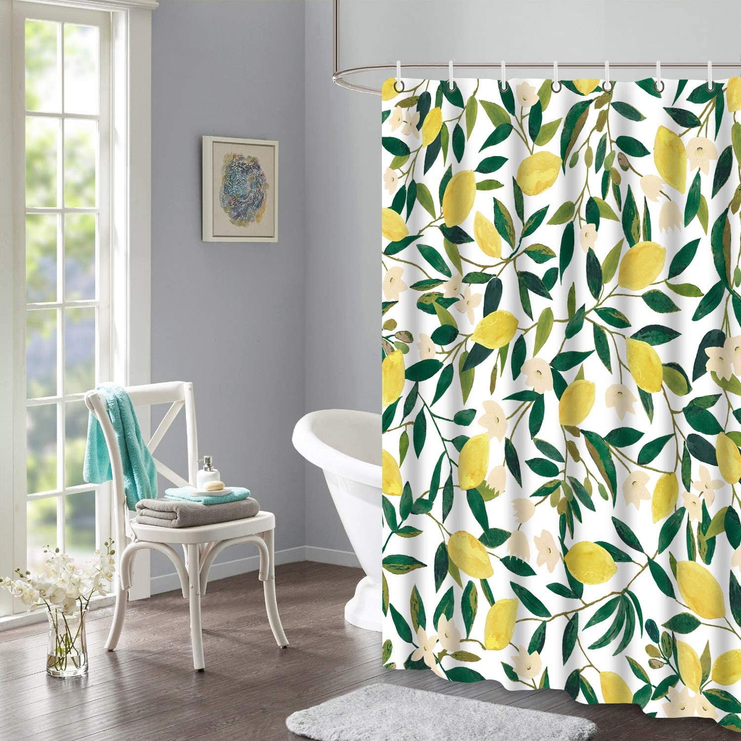 Lemon Shower Curtains Allover Fruits Shower Curtain Green Leaves Plant Design Waterproof Fabric Bathroom Shower Curtain Set With 12 Hooks Green Yellow 72 72 Walmart