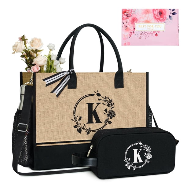 Bolsa de tela TopDesign con iniciales personalizadas de yute con 5 bolsillos