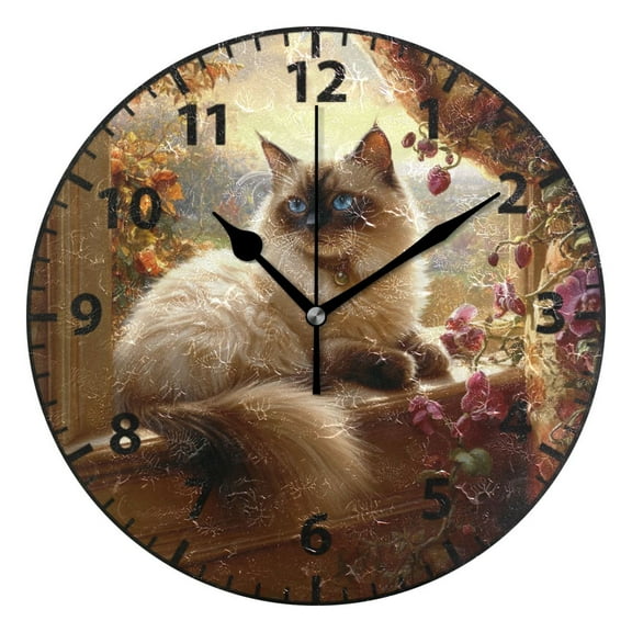 Graceful Siamese Cat Pattern Wall Clock Modern Small Clock Black Hands for Office, Home, Bedroom,School 9.84in