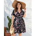 thumbnail image 2 of Plus Size Casual Summer Dress for Women  Wrap V Neck Ruffle Sleeve Smock  Mini Dress, 2 of 9