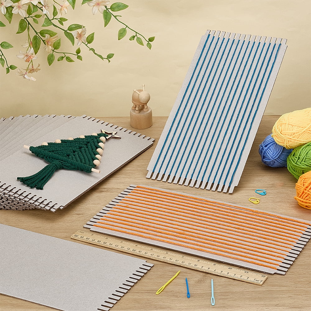 24PCS Cardboard Weaving Looms 6.5x12.6x0.1 Inch Light Gray Paper Weaving Auxiliary Boards Rectangle Knitting Tools Sewing Crochet Basket Jewelry Arts Crafts