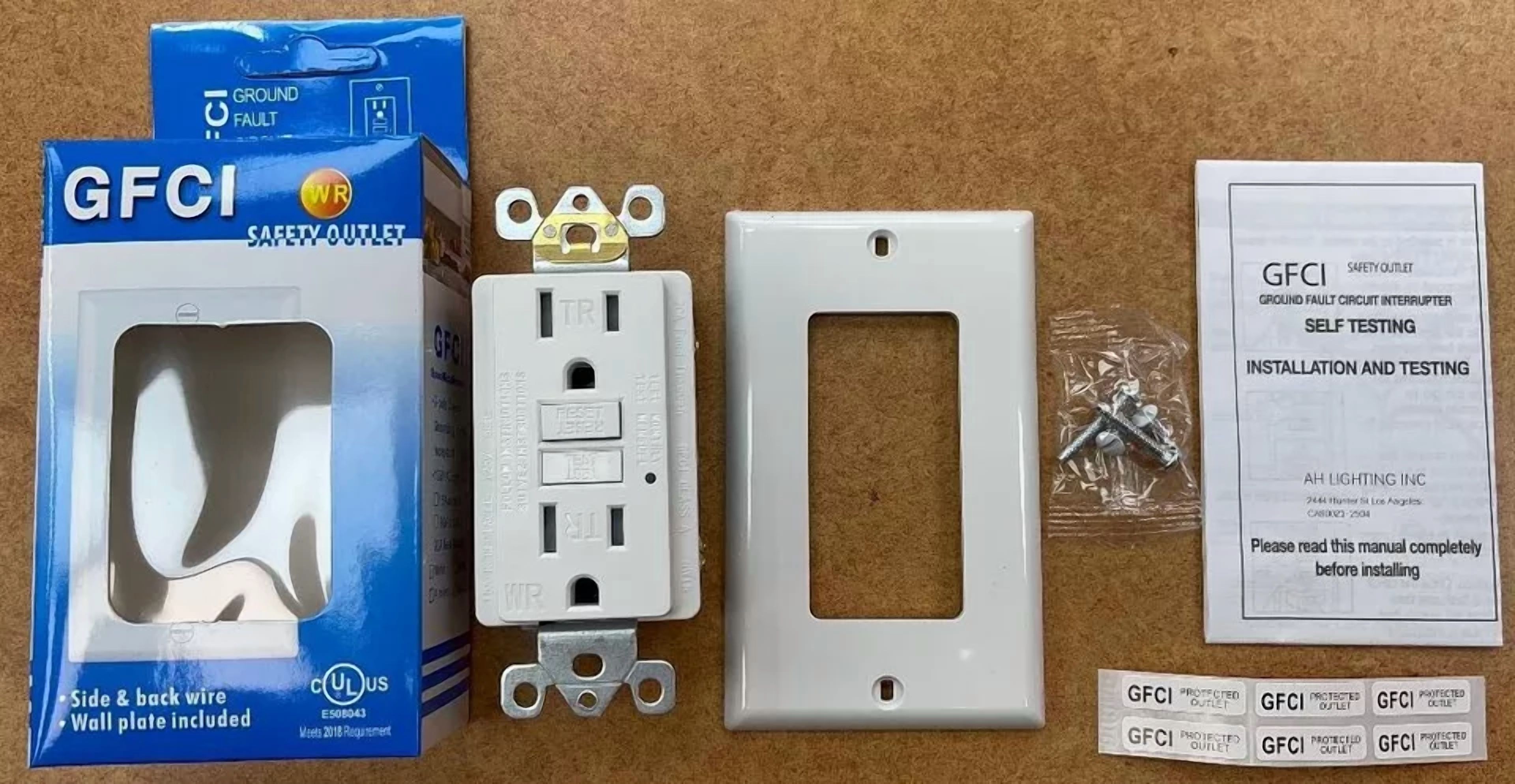 1 Pcs Gfci Outlet 15A Safety Receptacle W/Wall Plate Led Trip Indicator Tr/Wr